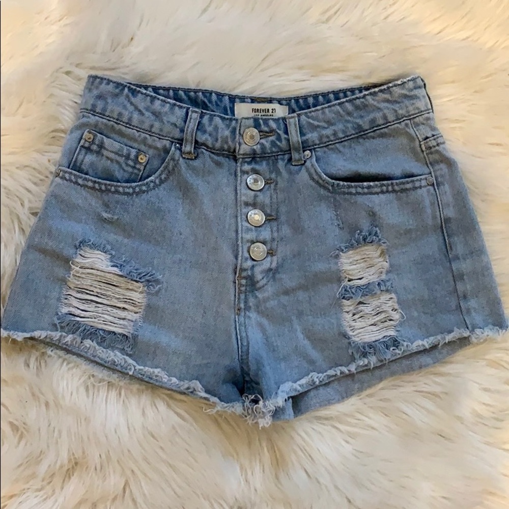 High rise light denim shorts